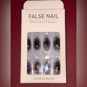 Press on  coffin style fingernails.  Long.